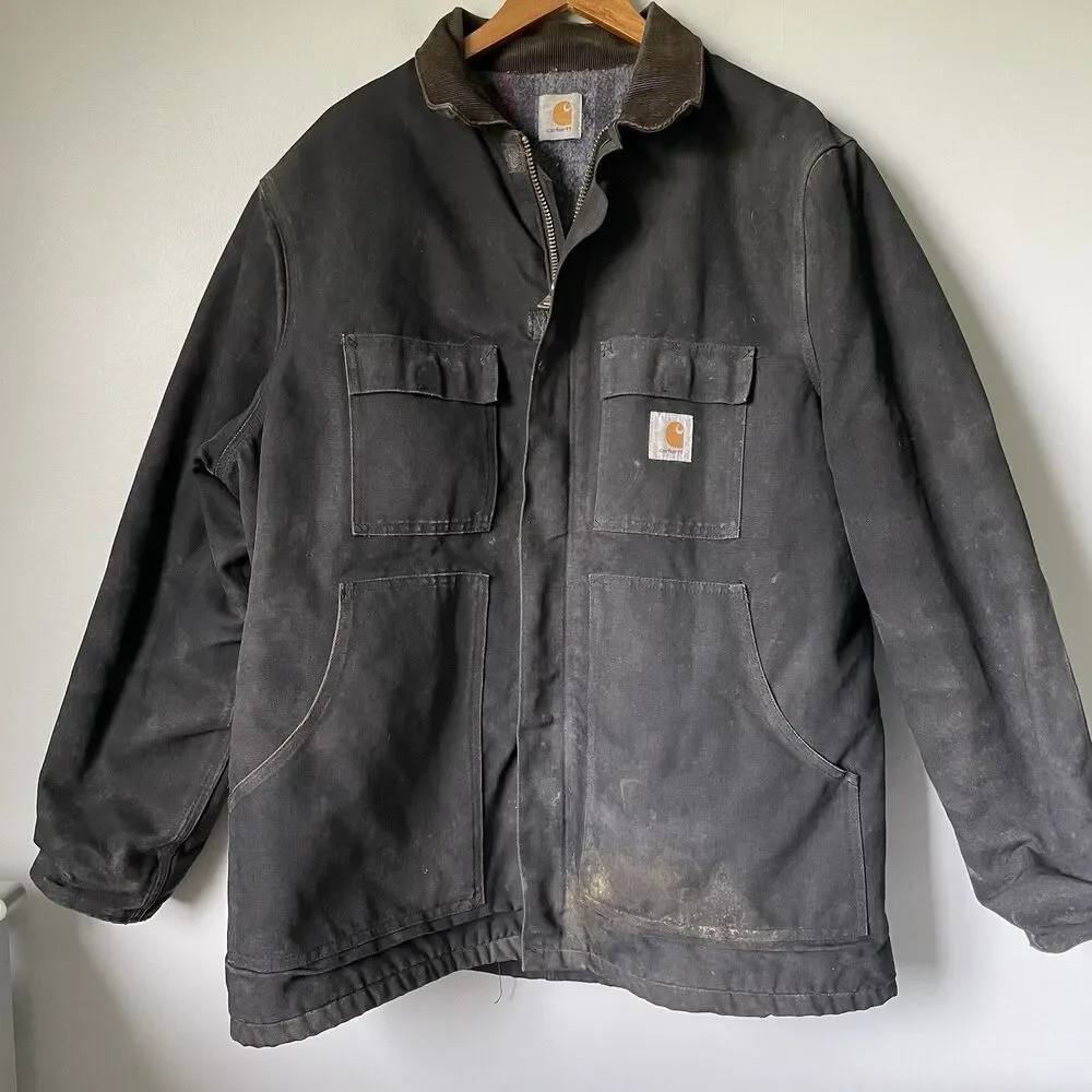 Carhartt Vintage 1990's Blanket Lined Chore Jacket Work Coat Black Men's Size XL - Picture 2 of 16